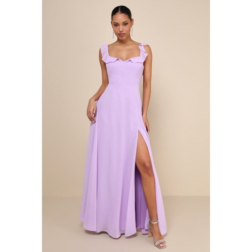 Lulus Dreamy Admiration Lilac Ruffled Maxi Dress Purple - Size XXS